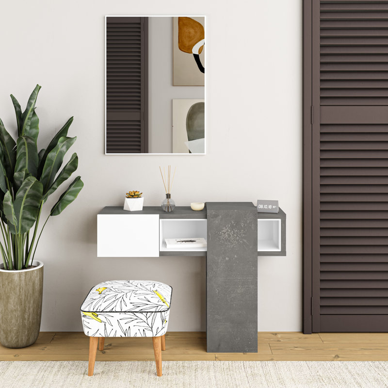 Aivree Dressing Table with Mirror, Grey/White
