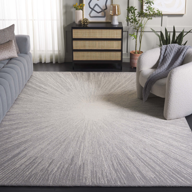 Hanayo Hand Tufted Wool/Cotton Rug in Silver/Ivory, Rectangle 8' x 10'