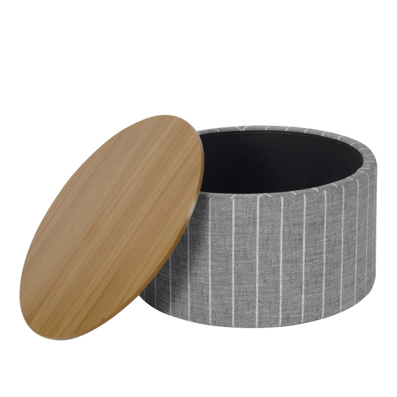 Repose-pieds avec rangement Jena, plateau rond relevable de 30 pouces, rayures grises