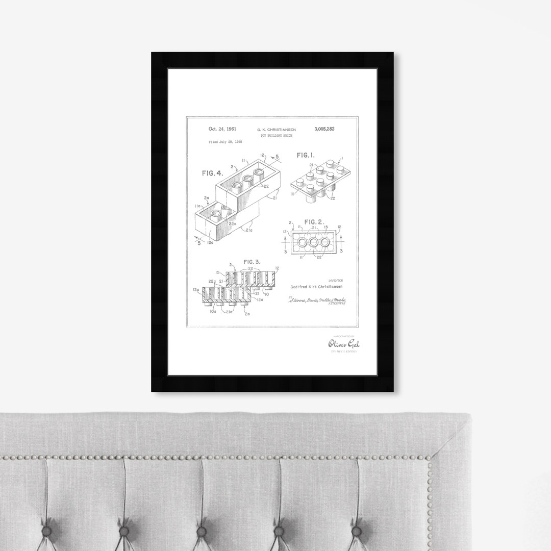 'Lego Toy Building Brick 1961' Framed Graphic Art in Silver