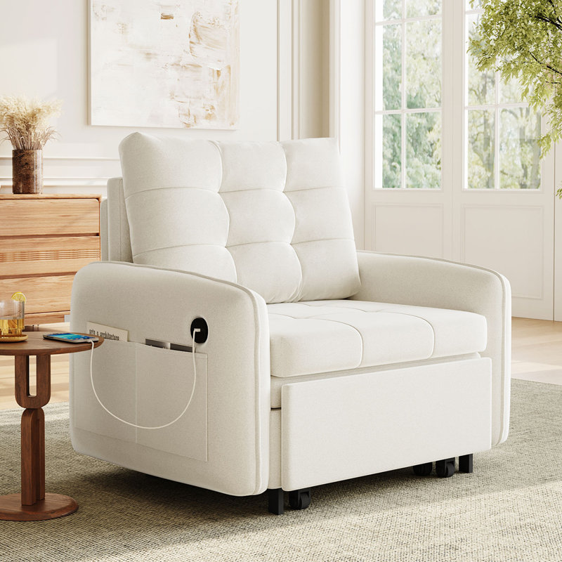 [NOUVEAU] Canapé-lit 3 en 1, méridienne escamotable extra longue de 80 po avec charge USB, poches et boîte de rangement, conception capitonnée, canapé-lit simple en chenille multifonctionnel pour le salon et l’appartement