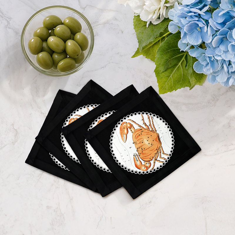 Serviette de table en satin de coton Zodiac Cancer, Noir
