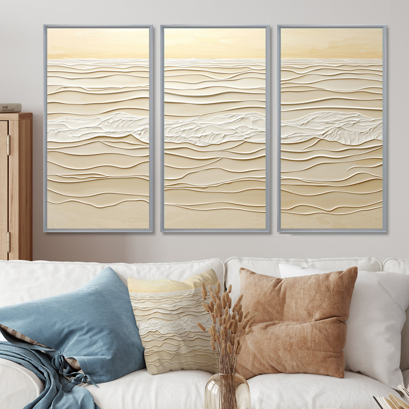 Seaside Dawn II - ensemble d'art mural côtier, Reproduction avec cadre flottant, Argent argent, H 28 po x l 36 po