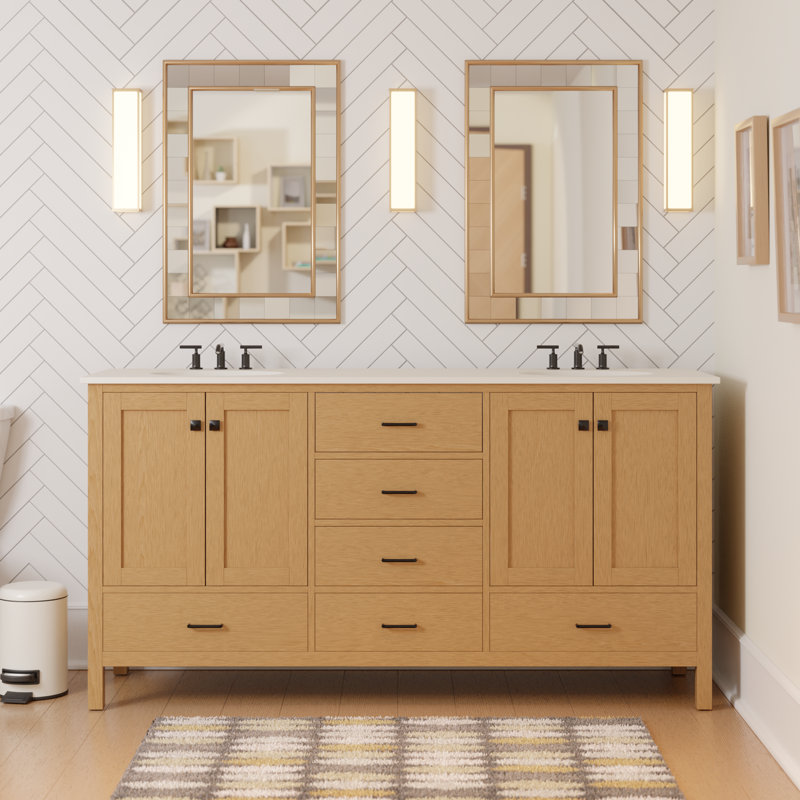 Ensemble de meuble-lavabo double 72 po Claudett, Blanc d'ingénierie, Blond