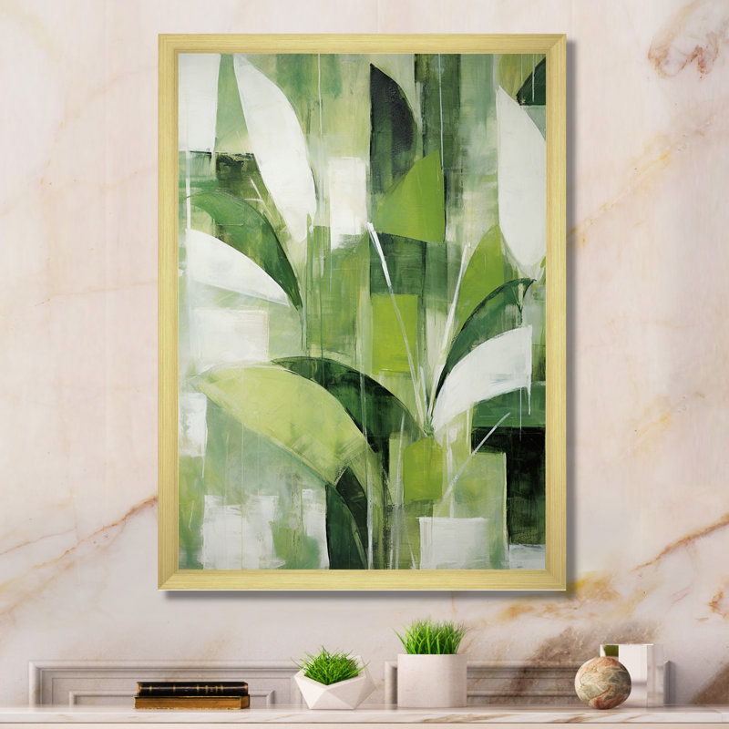 Abstrait, plantes vertes, minimalisme, collage rétro - plantes, art sur toile, Cadre photo doré simple