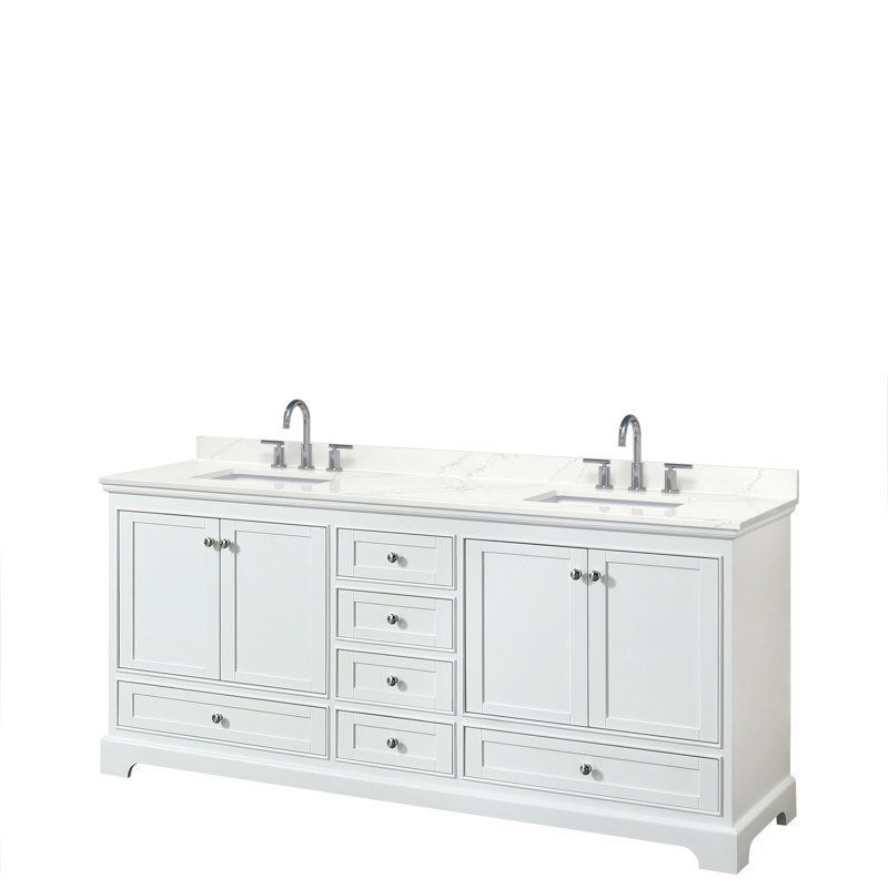 Meuble-lavabo double autoportant Deborah avec plateau en quartz, Quartz Giotto, Blanc, Noir mat