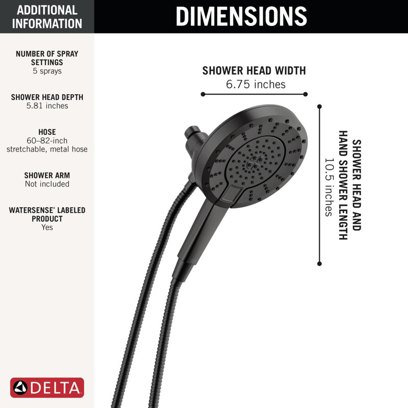 5-Setting In2ition 2-in-1 Dual Shower Head with Handheld High Pressure ProClean Spray 1.75 GPM, Matte Black