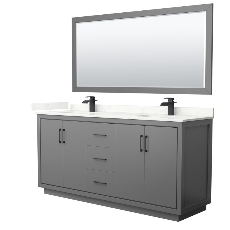 72'' W Double Vanity, Matte Black, Dark Gray, Giotto Quartz