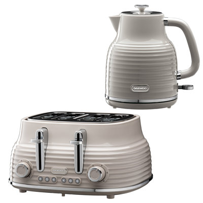 Daewoo Sienna Cordless Cream Jug Kettle And 4 Slice Toaster Set Rapid Boil