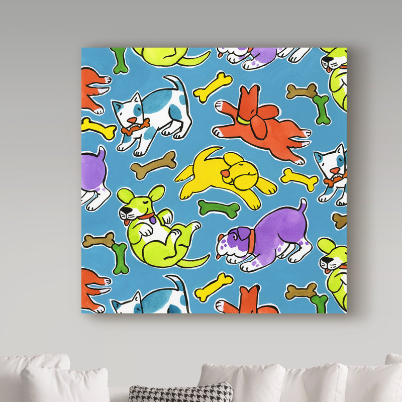 «Fun Dogs Répétition» de Hollifield, reproduction de peinture acrylique sur toile tendue, H 35 po x l 35 po x P 2 po