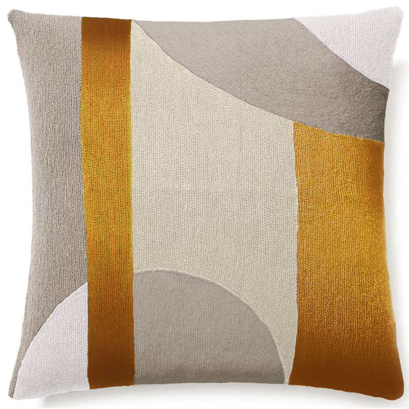 Luna Hand-Embroidered Chain Stitch Pillow, Cream/Smoke/Oyster/Gold Rayon