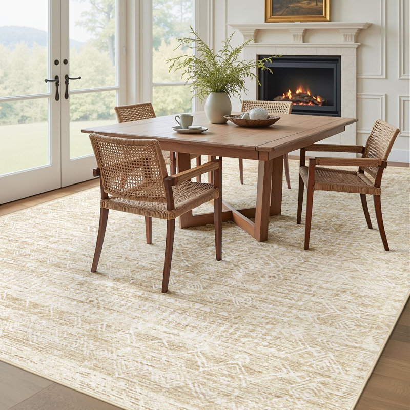 Tapis lavable camel à motif géométrique marocain 8 pi x 10 pi - antidérapant, Chameau, Rectangulaire 8 pi x 10 pi