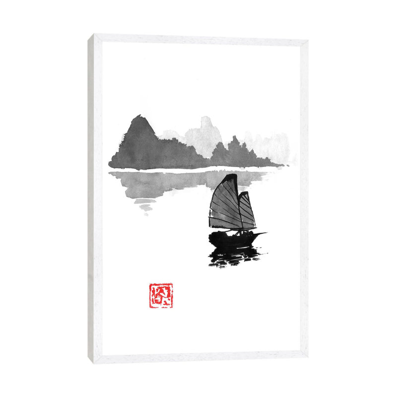 Boat by Péchane - Painting on Canvas, 101.6 cm H x 66.04 cm W, White Framed