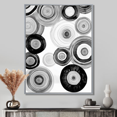 Art mural noir et blanc géométrique, toile cercle circulaire, Greirson