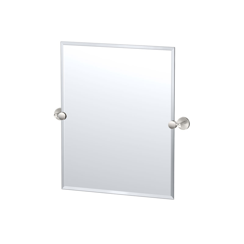 Sky Wall Mount Frameless Rectangle Mirror | Pivoting Bathroom Vanity Mirror, Satin Nickel, 24" x 23.38"
