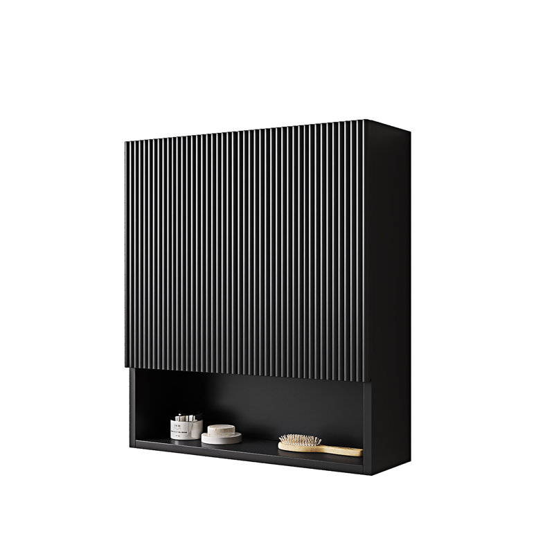 Armoire de salle de bain murale à rayures avec portes, Noir