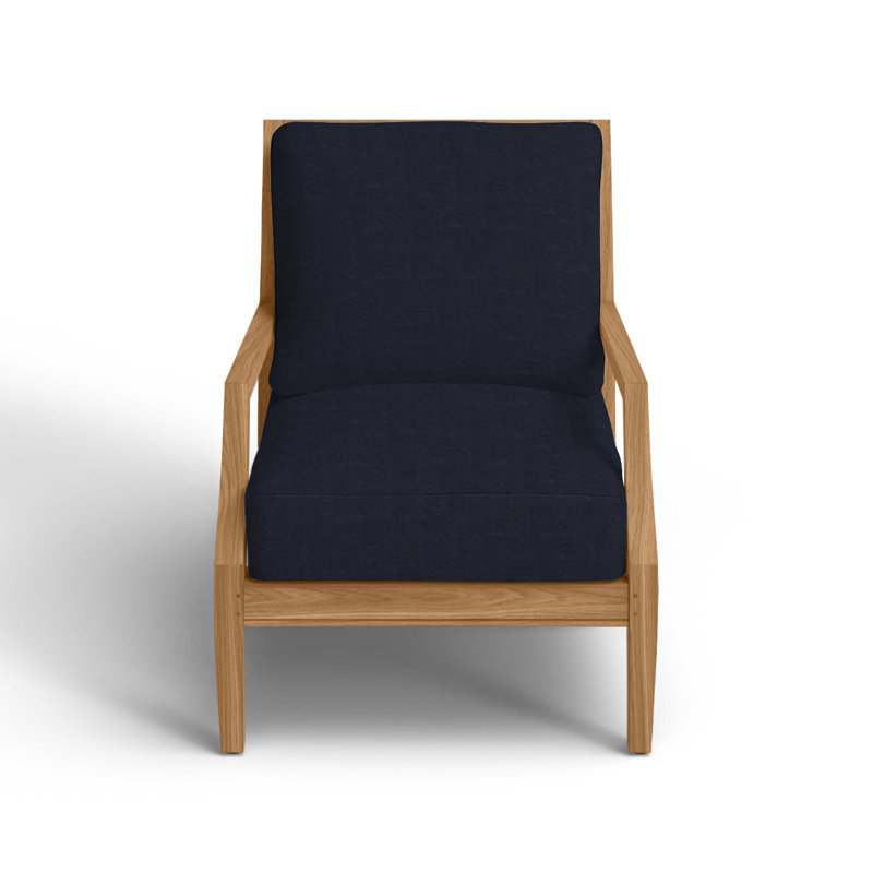 Haley Teak Patio Chair with Cushions, Linen Navy, Natural Teak, No welt + Standard fill