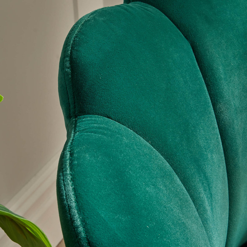 Bruning Scallop Velvet Barrel Accent Chair, Green