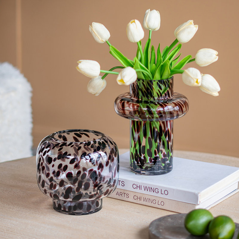 Clear Glass Accent Vase with Artistic Amber Spots
