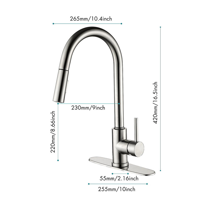 Kitchen Faucet With Pull Down Sprayer, Brushed Nickel