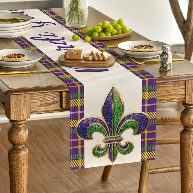 Chemin de table Iris Stripes Mardi Gras Carnival - 13 x 72 pouces