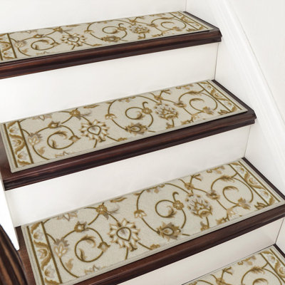 Stair-Treads-For-Wooden-Steps Washable Indoor Stair Treads Non Slip 8" X 30" Soft Stair Carpet Treads Reusable Peel And Stick Stair Runner Rug For Kids, Elders And Pets 15Pcs