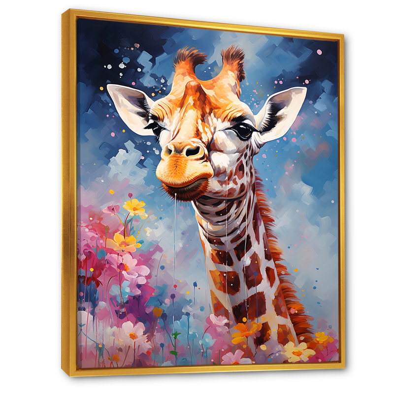 Popart Art, girafe multicolore Grace III sur toile, Cadre flottant doré, H 32 po x l 24 po x P 1 po