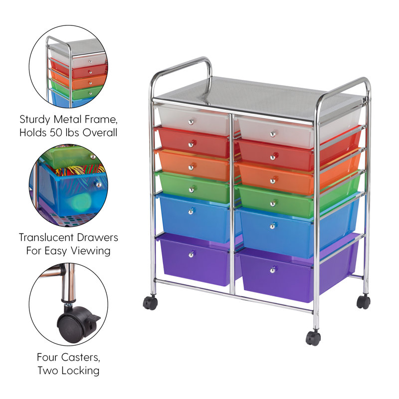 Assorted 12-Drawer Mobile Organizer with Chrome Frame