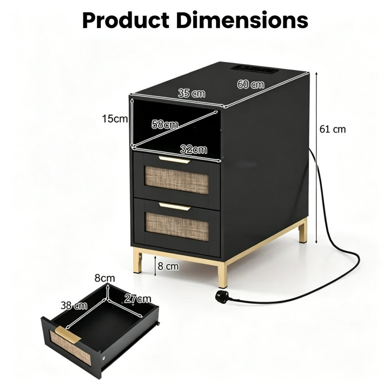35 cm W Bedside Table