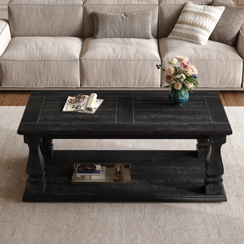 Table basse rustique de 47,24 po avec tablette de rangement, Noir antique