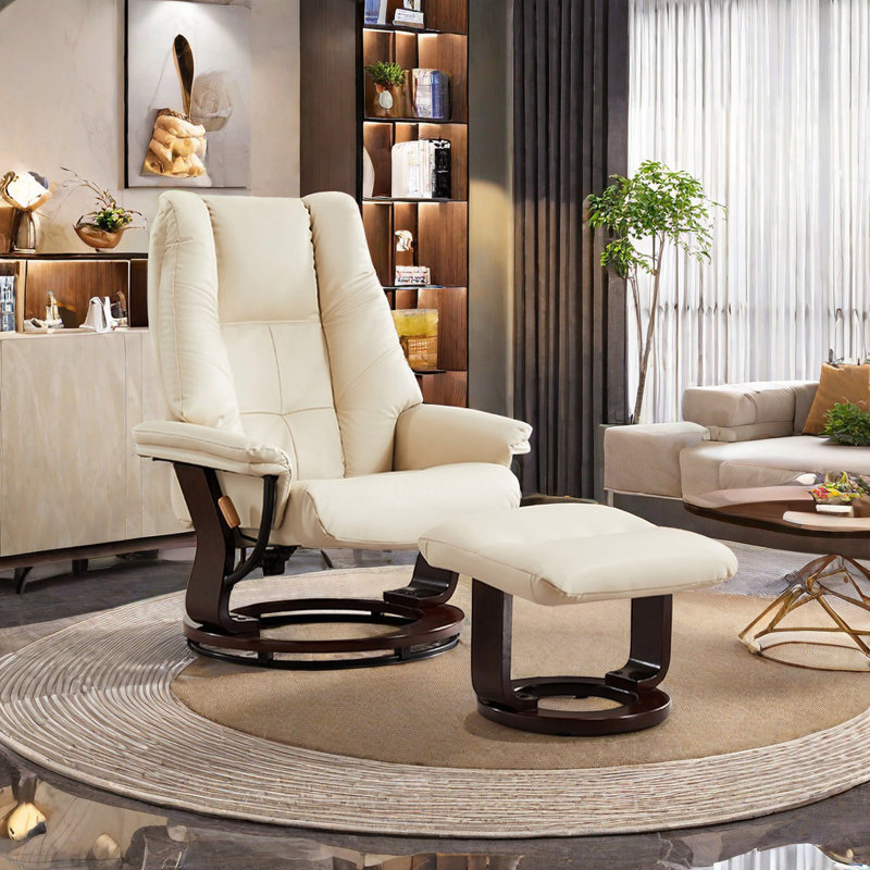 Fauteuil inclinable pivotant rembourré Nouchee, Crème, Brun