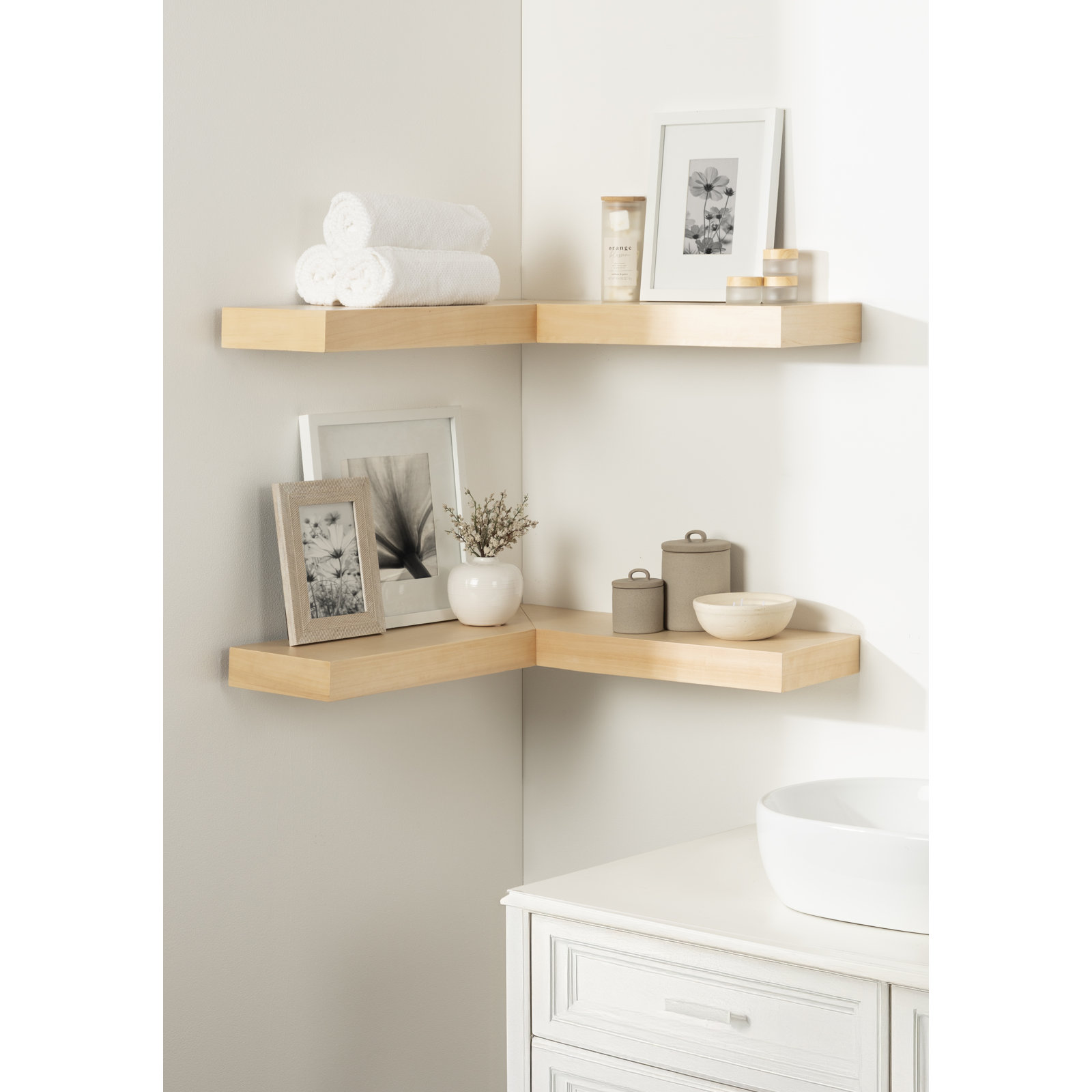 26" Corner Shelf, Natural Wood