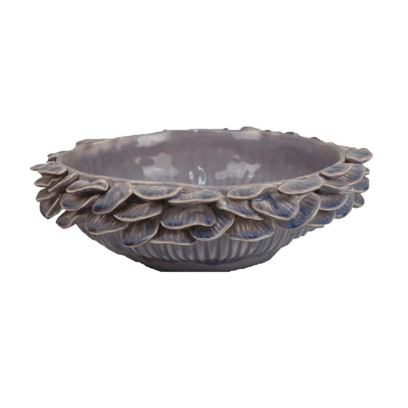 Bol décoratif Kiana, céramique grise, rebord évasé, 12 po