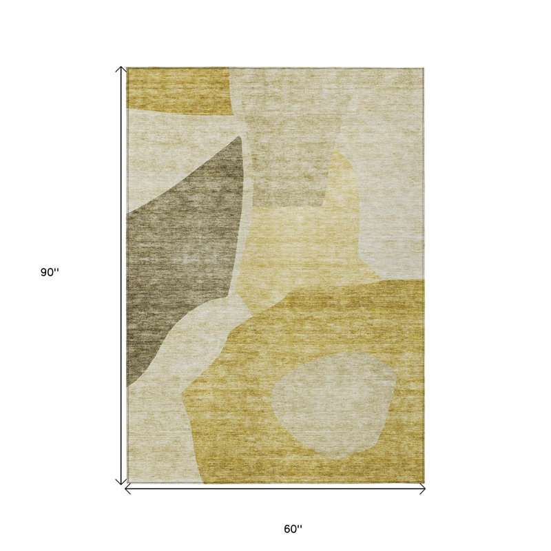 Tapis intérieur lavable abstrait beige et blé doré 5 pi x 8 pi