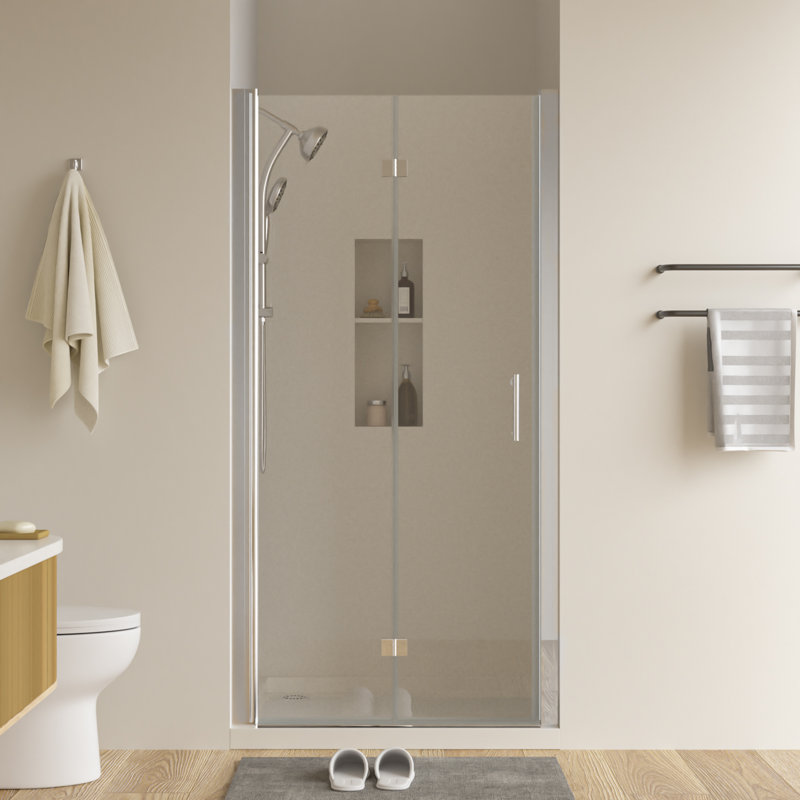 Bi-Fold Frameless Shower Door Walk in Pivot Clear Glass Hinge Shower Door 6mm With Tempered Glass and Explosion-Proof Film