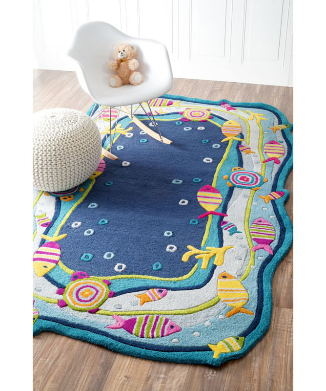 Tapis bleu Ashana Under the Ocean, Rectangle de 5 pi x 8 pi