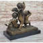 Sculpture de trois petits anges chérubins et ailés sur base de marbre