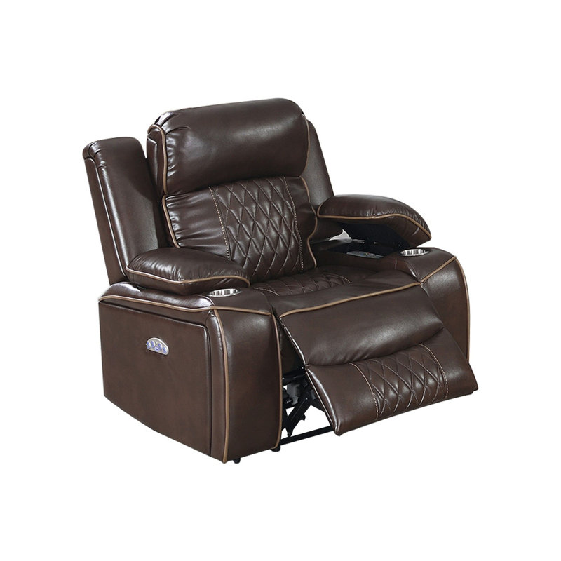 Saidel 37.75" Wide Power Standard Recliner, Brown Faux Leather