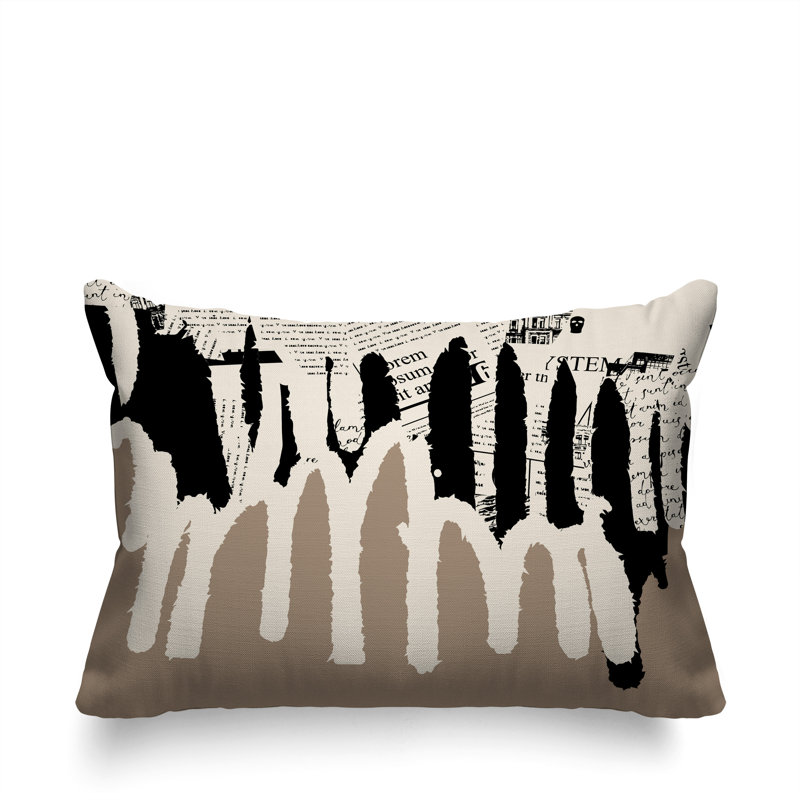 Oreiller rectangulaire réversible intérieur / extérieur Kisha, Beige / noir / blanc cassé, H 14 po x l 20 po