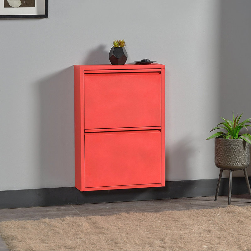 4 Pair Shoe Storage Cabinet, Red