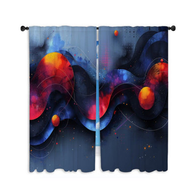 Rideaux de fenêtre à flux cosmique abstrait à volutes colorées - 2 panneaux