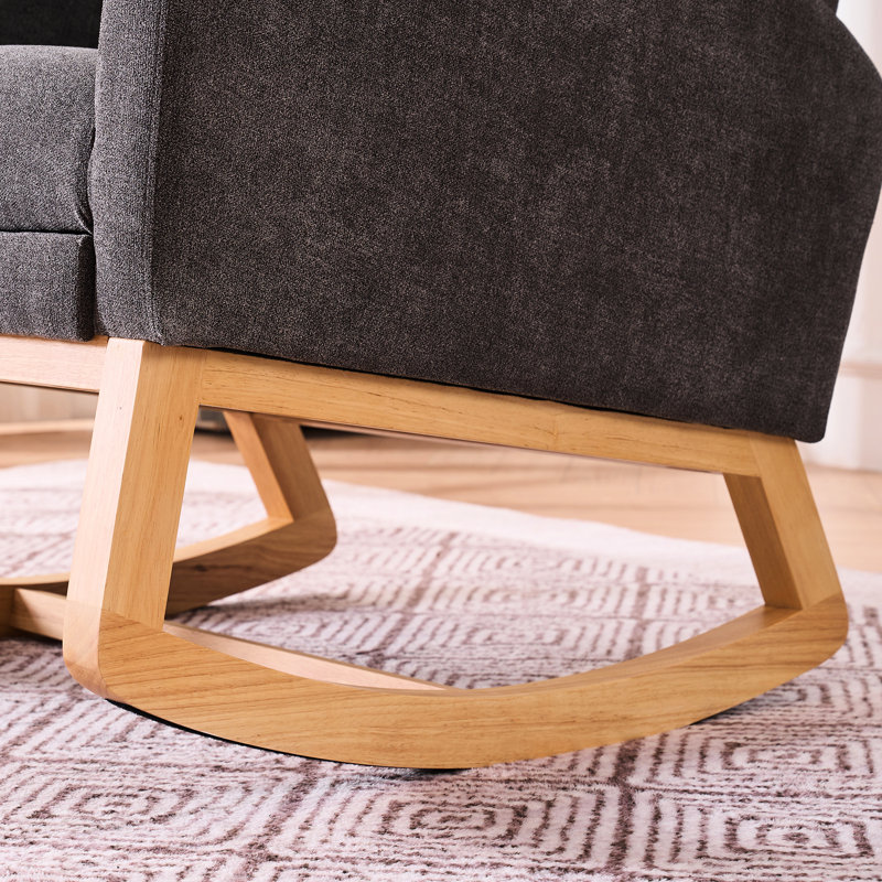 Chaise berçante rembourrée à haut dossier, pieds en bois d'hévéa, rembourrage en mousse souple, assise à coussin épais gris, style décontracté,