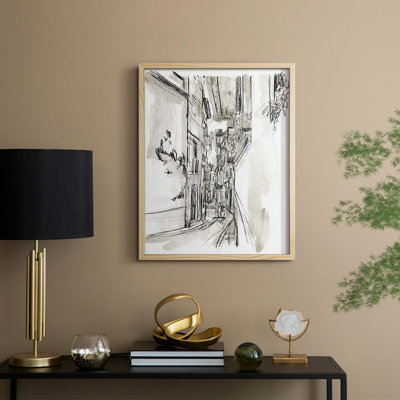 Europe Street Sketches I Framed Print - Solid Wood