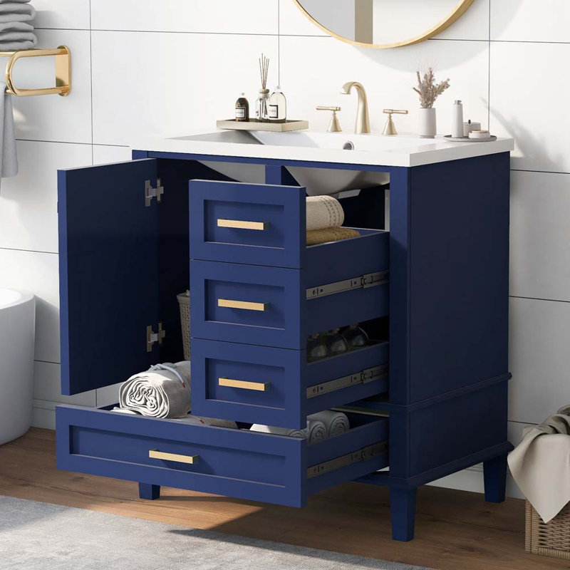 Meuble-lavabo simple 30,11 avec comptoir, Bleu