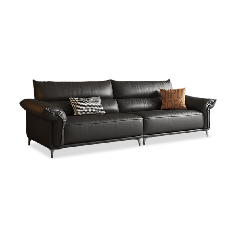 Causeuse-coussin modulable noire en cuir véritable, Noir