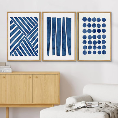 " Blue Geometric Pastel Line Illustrations Modern Bohemian Scenic Ultra " 3 - Pieces on