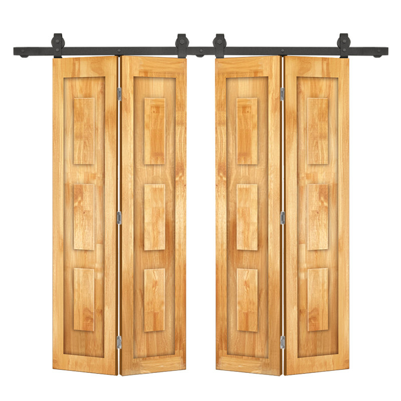 Ensemble de quincaillerie pour porte de grange coulissante en bois de pin 3 panneaux, Chêne vieilli, 72 po x 84 po