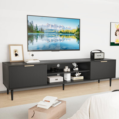 Wooden TV Cabinet for up to 75-Inch TVs, Black TV Stand, Storage Cabinet with Adjustable Hinges