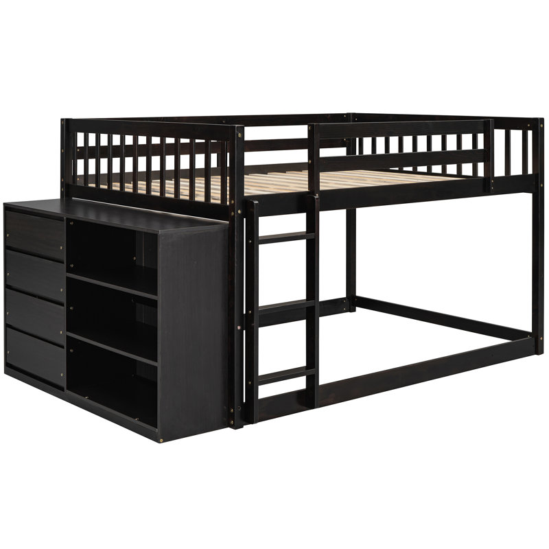 - Lit superposé double au-dessus de couleur avec options de rangement, 4 tiroirs et 3 tablettes, bois massif pour une chambre fonctionnelle et style de tablettes
