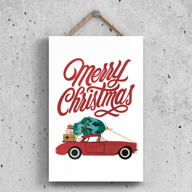 Xmas Merry Christmas Car Wooden Plaque, 28.5cm H x 18.5cm W x 0.9cm D